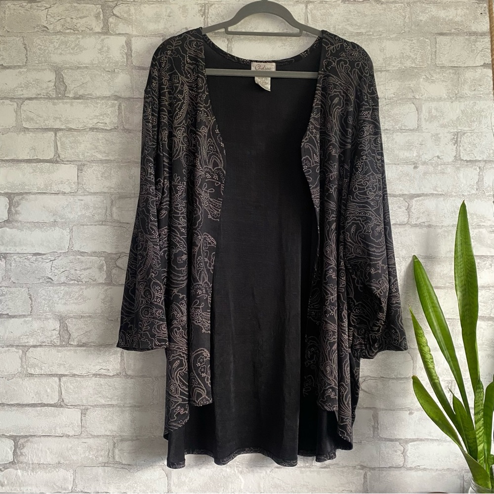 Black Patterned Open-Front Women's Cardigan Jacket